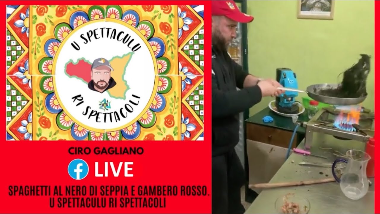 Spaghetti al nero di seppia e gambero rosso. U spettaculu ri spettacoli.