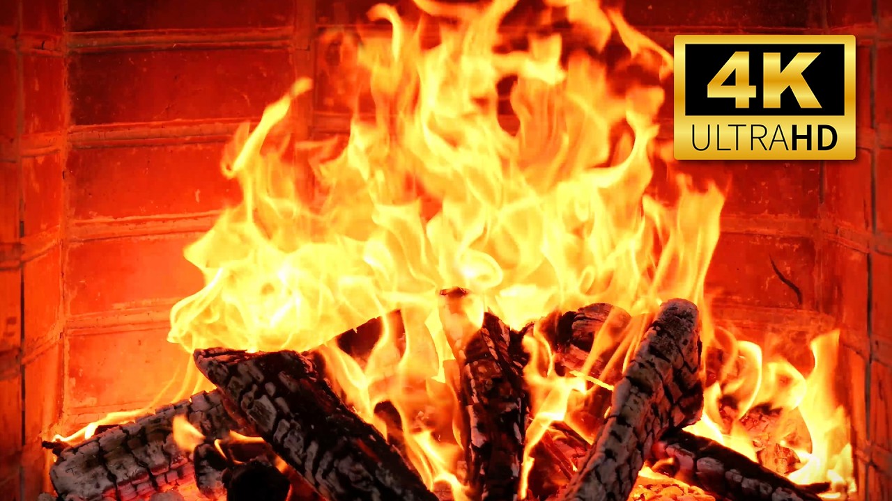 🔥 Warm Glowing Cabin Fireplace 4K - Natural Fire Sounds & Soft Flickering Light. Cozy Winter Morning