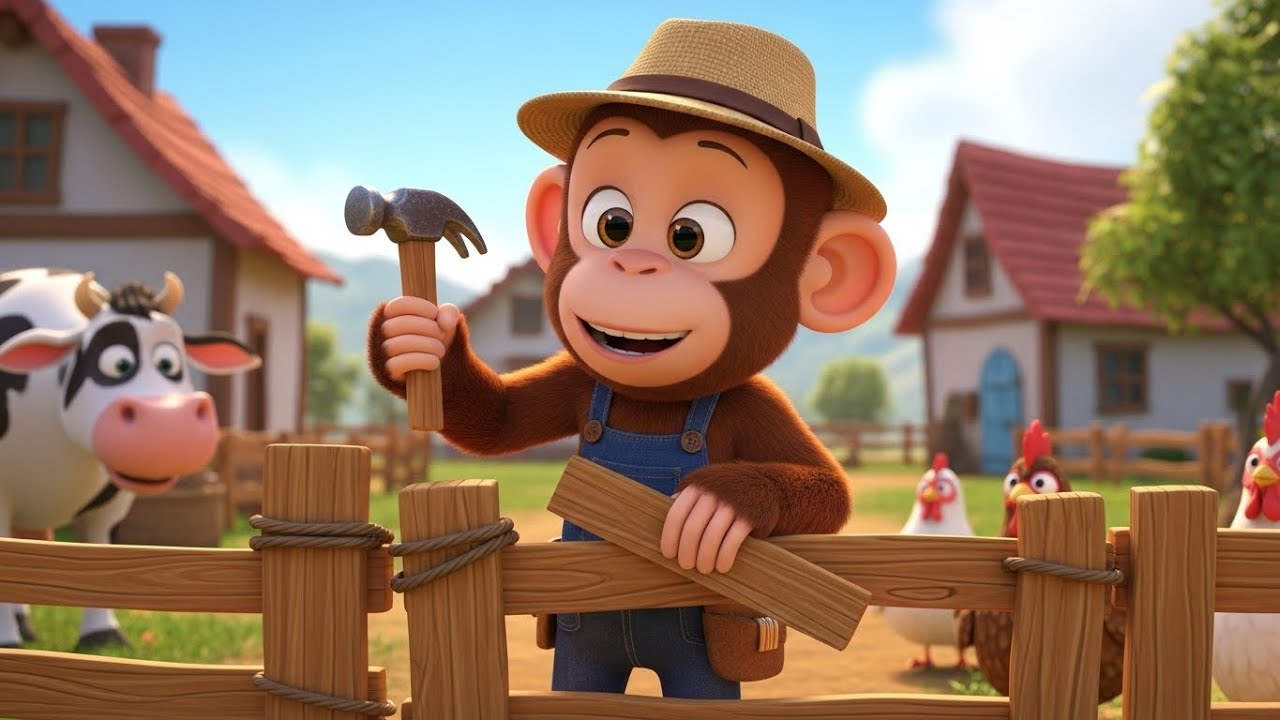 Monkey FarmerMonkey Builds Small Fence for AnimalsMonkey Kids Cartoon