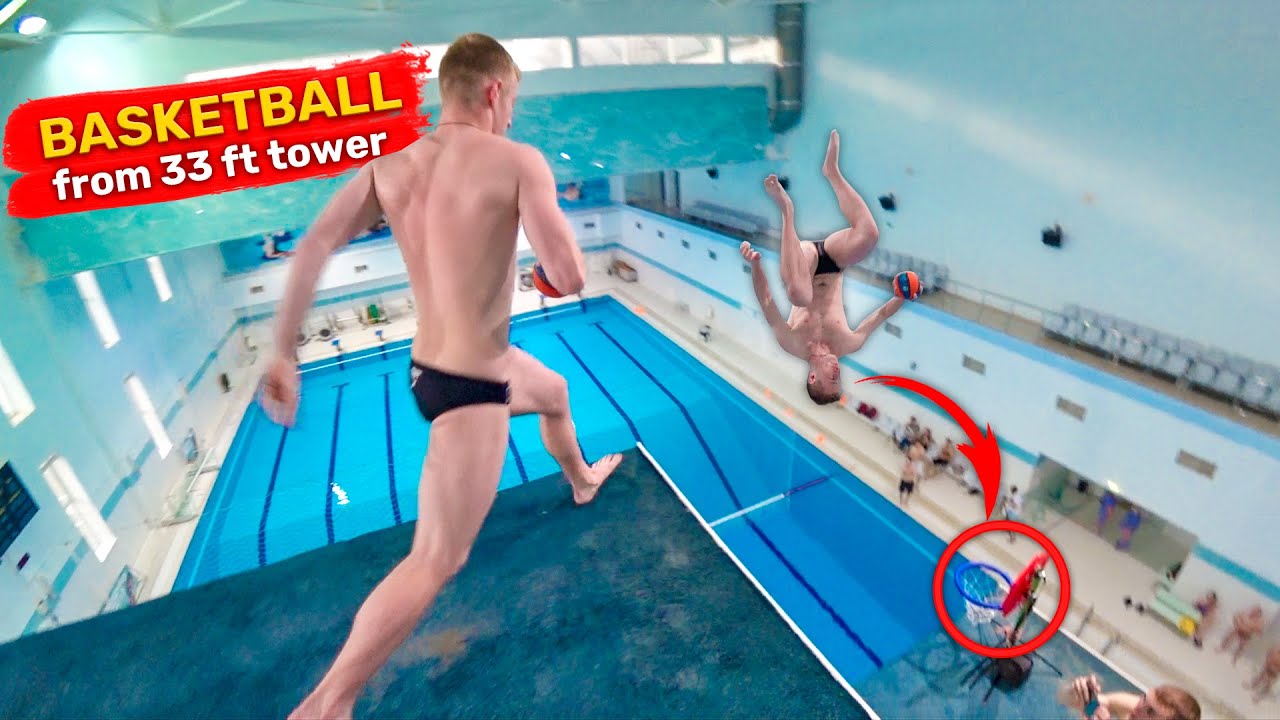 NBA on a HUGE platform | BEST trick shots at the swimming pool basketball