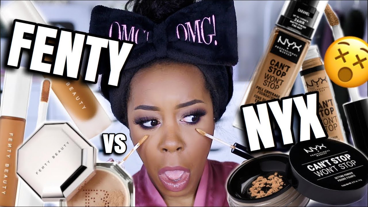 FENTY BEAUTY vs NYX COSMETICS? | FOUNDATIONS, CONCEALERS, & SETTING POWDERS | Andrea Renee