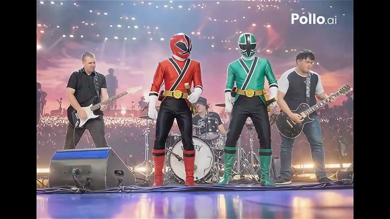 harley and lucas rocking out with red and green ranger in a roc