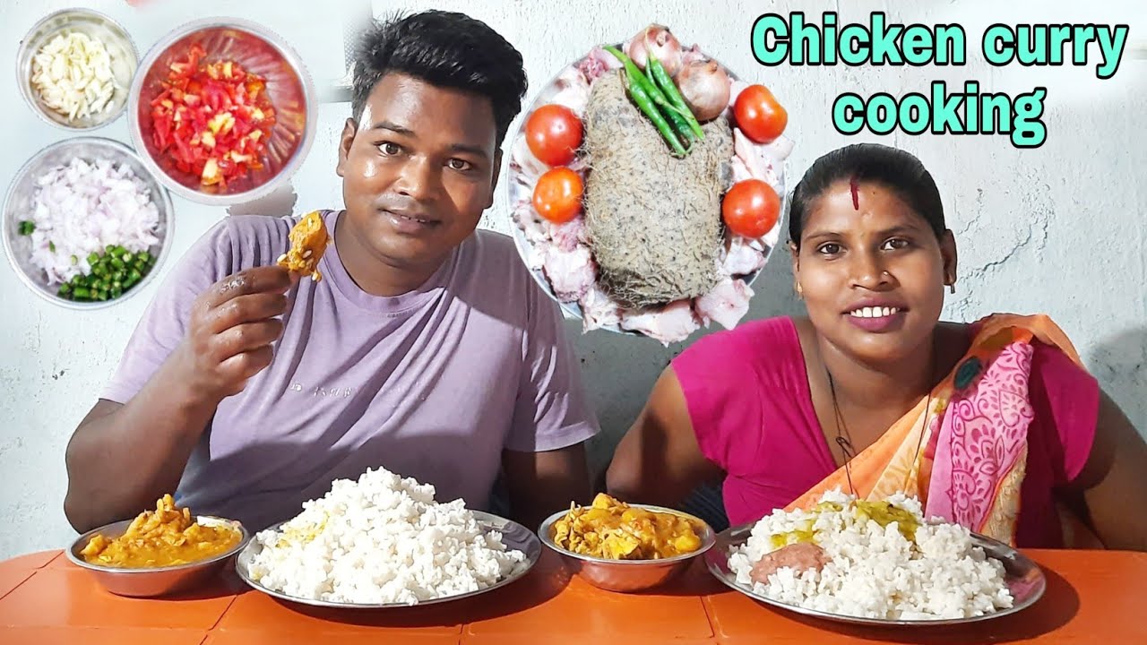 Chicken forest potato curry cooking | Chicken curry with Rice eating | eating show