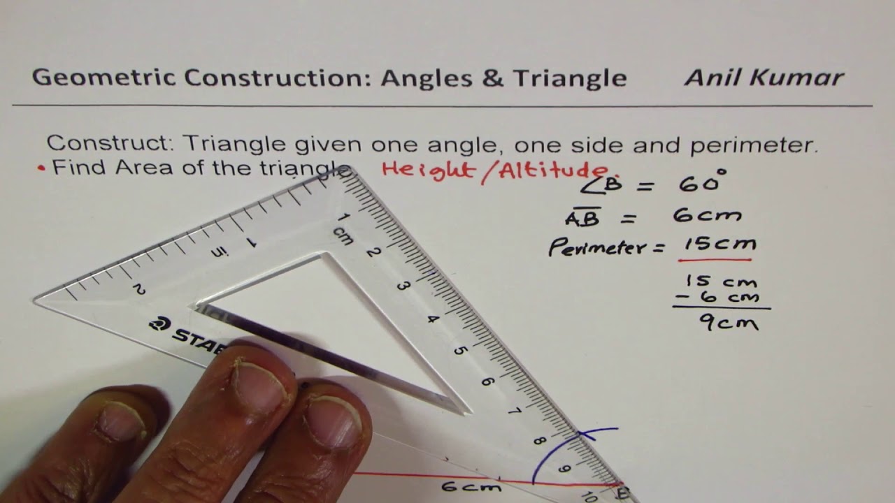 Construct Traingle with given one angle one side and perimeter and Find Area
