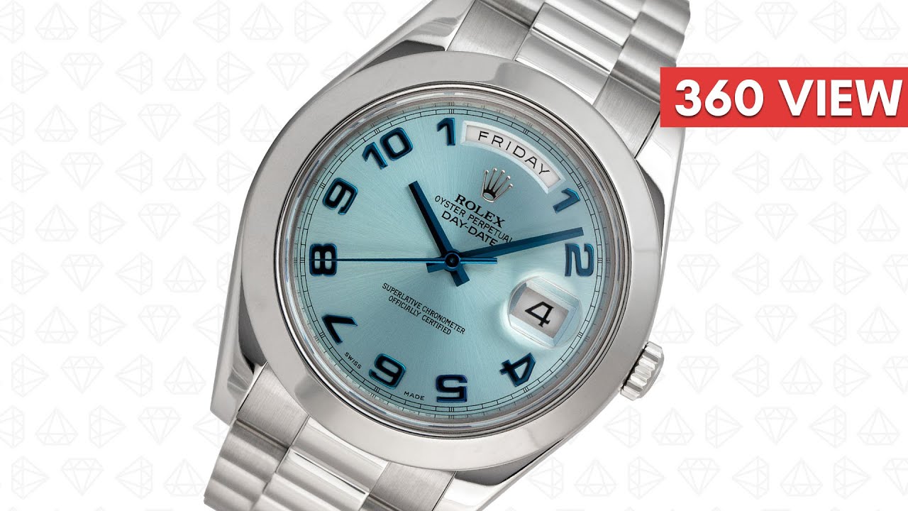 Rolex Day-Date II Platinum Ice-Blue Dial 218206 - Time4Diamonds