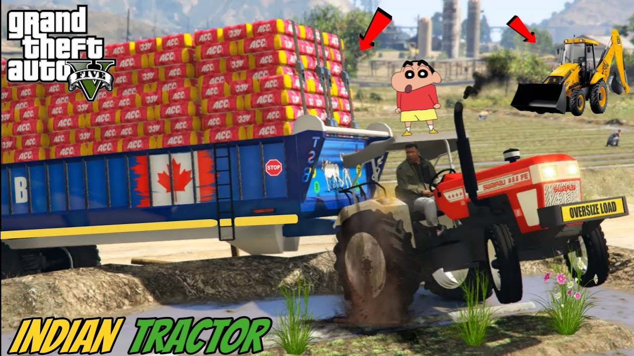 GTA 5 : FRANKLIN AND SHINCHAN DRIVING INDIAN TRACTOR SWARAJ 855 FOR TRANSPORT BUSINESS IN GTA 5