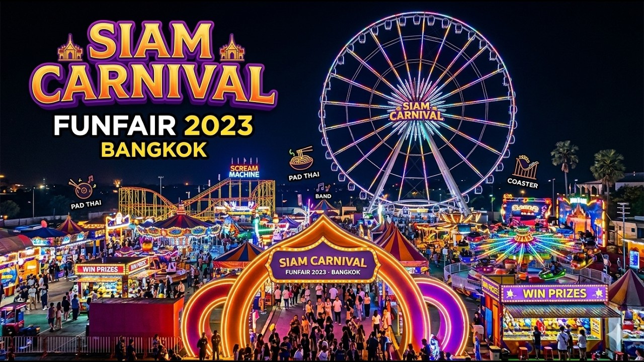 Walking tour in Siam Carnival Funfair 2023 at Rot Fai Park / Chatuchak Railway Park Bangkok