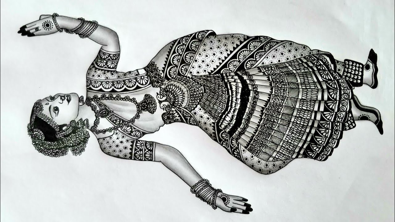 How to draw MANDALA ART inspired by Indian traditional dance/freehand drawing/basic mandala patterns