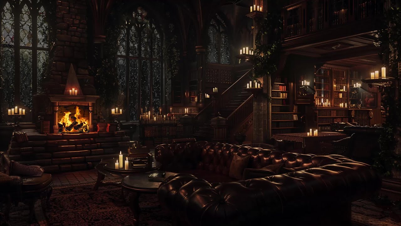 Relaxing Castle Rain Ambience | Rolling Thunder with a Cozy Crackling Fireplace for Peaceful Sleep