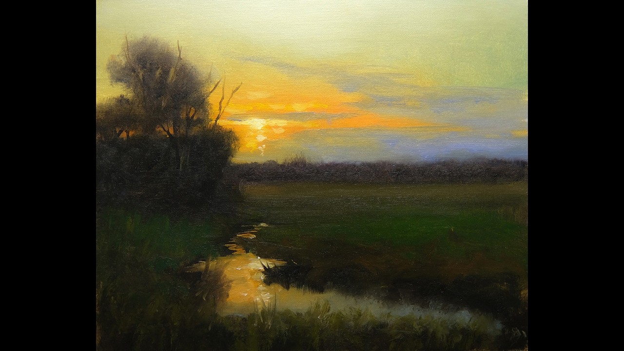 How to paint sunsets, trees, grass, water, reflections