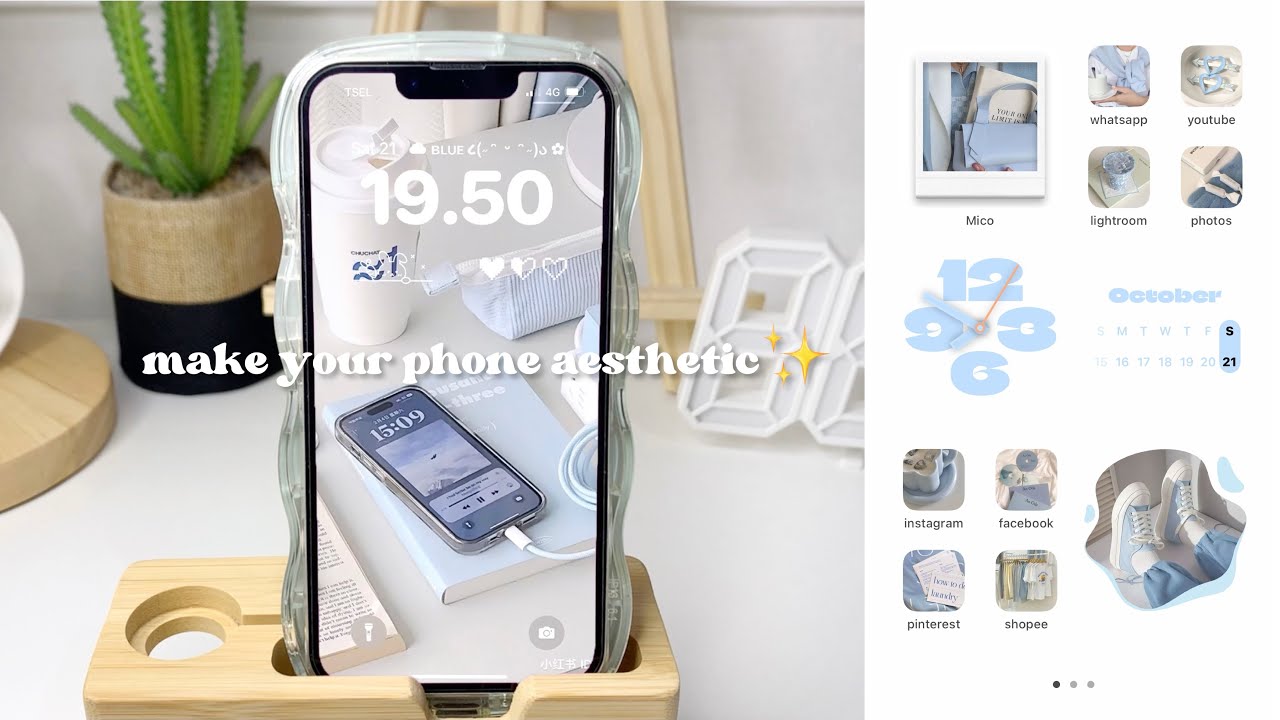 iOS17 Soft Blue Customization ~ clear case, moft accesories, new widgets🦋