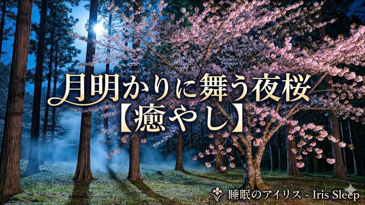 【癒やし】月明かりに舞う夜桜と森の静寂｜深い眠りへ誘う環境音・睡眠導入・高画質リラックスBGM