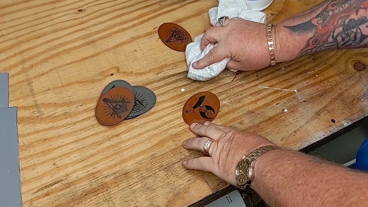 Laser engraved leather patches on hats