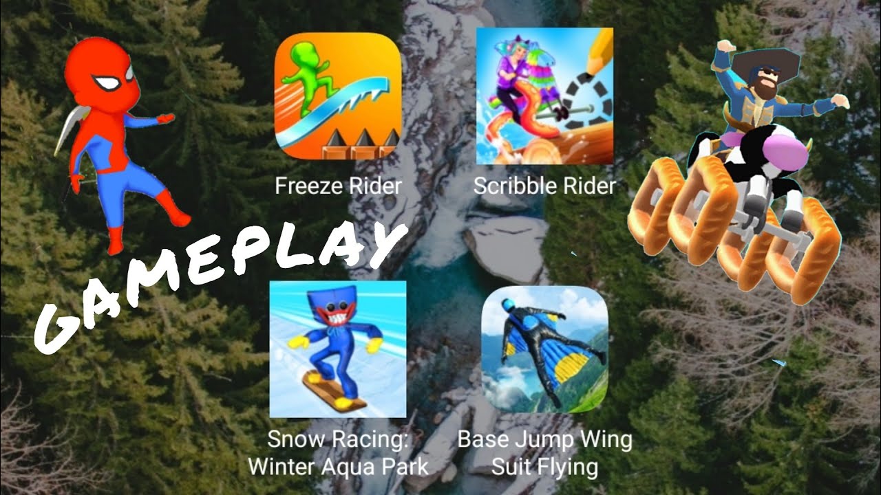 Gmaeplay Freeze Rider | Scrible Rider | Snow racing | Base jump wing Suit Flying