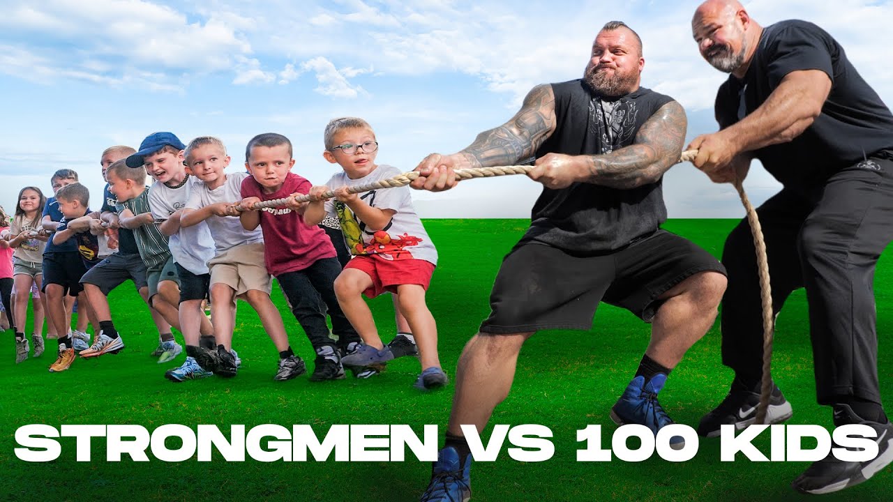 STRONGMEN VS 100 KIDS TUG OF WAR Ft. BRIAN SHAW & EDDIE HALL