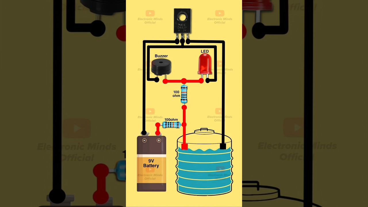 Simple Water Tank Overflow Alarm Circuit Using D882 Transistor #diy