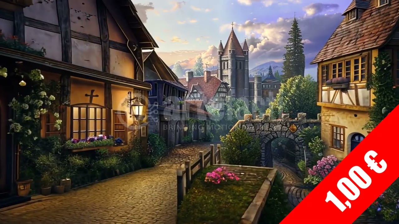 Medieval Village Street at Sunset &mdash; HD Half-Timbered Houses Stock Video