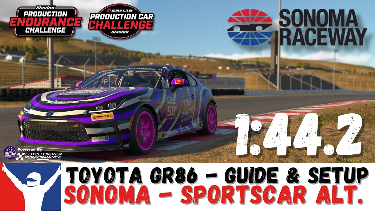 iRacing GR86 Sonoma Guide - 1:44.2 - Toyota GR86 Sonoma Sportscar Alt Track Guide & Setup