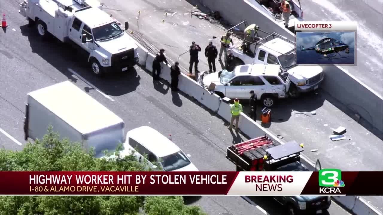 Highway worker hurt in I-80 crash in Vacaville