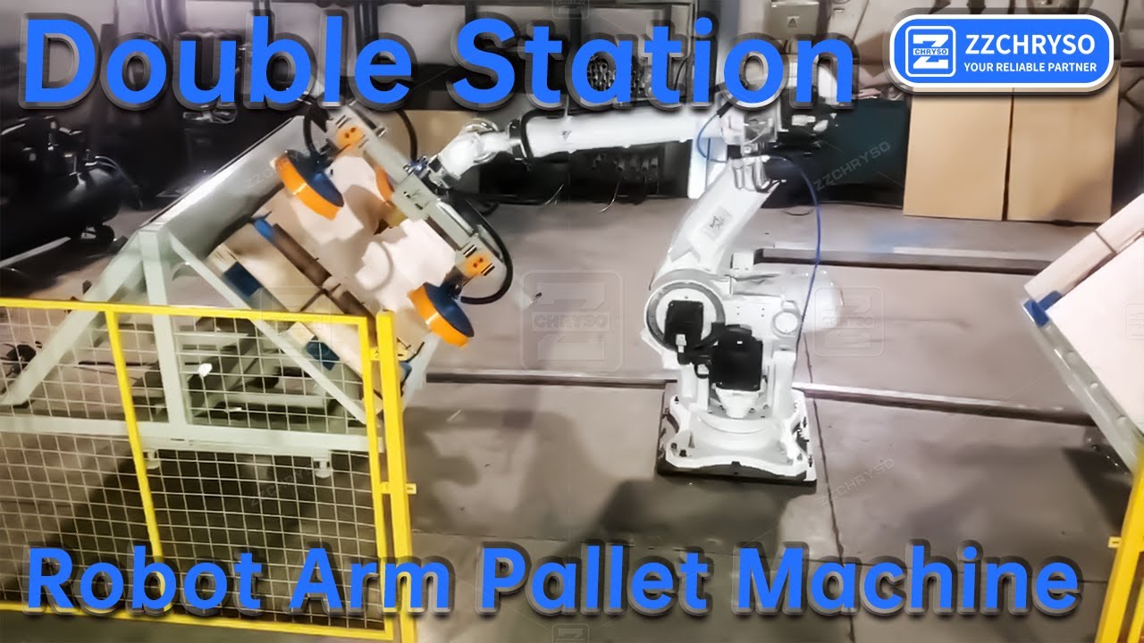 Using A Robot Arm Machine To Make Wood Pallet Nailing Work With Double Stations to Save Labour