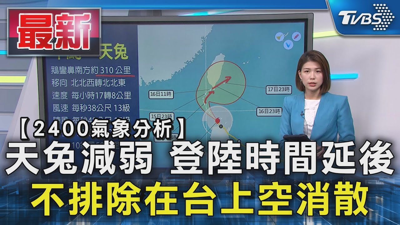 【24:00氣象分析】天兔減弱 登陸時間延後 不排除在台上空消散｜TVBS新聞 @TVBSNEWS01