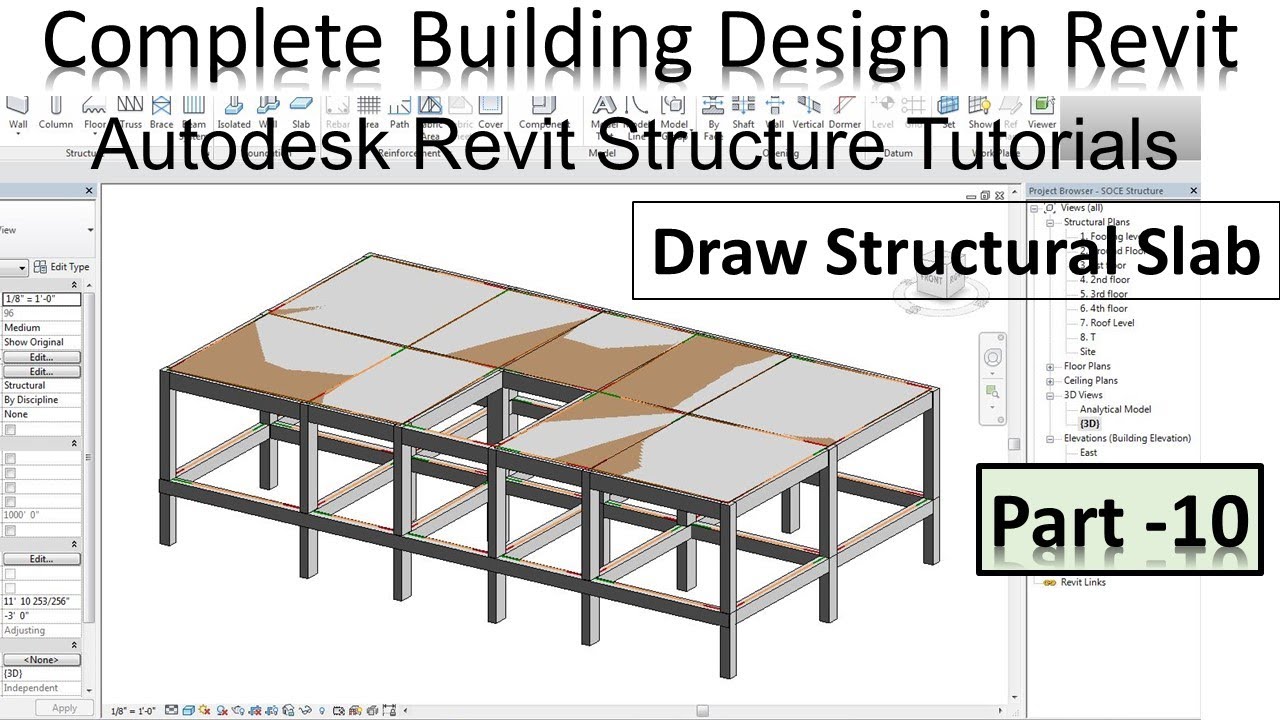 Учебные пособия по Autodesk Revit Structure | Как нарисовать несущую плиту в Revit | Lec-10