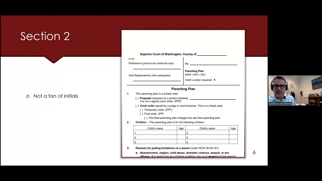 Parenting Plan Refresher by Commissioner Jonathon Lack