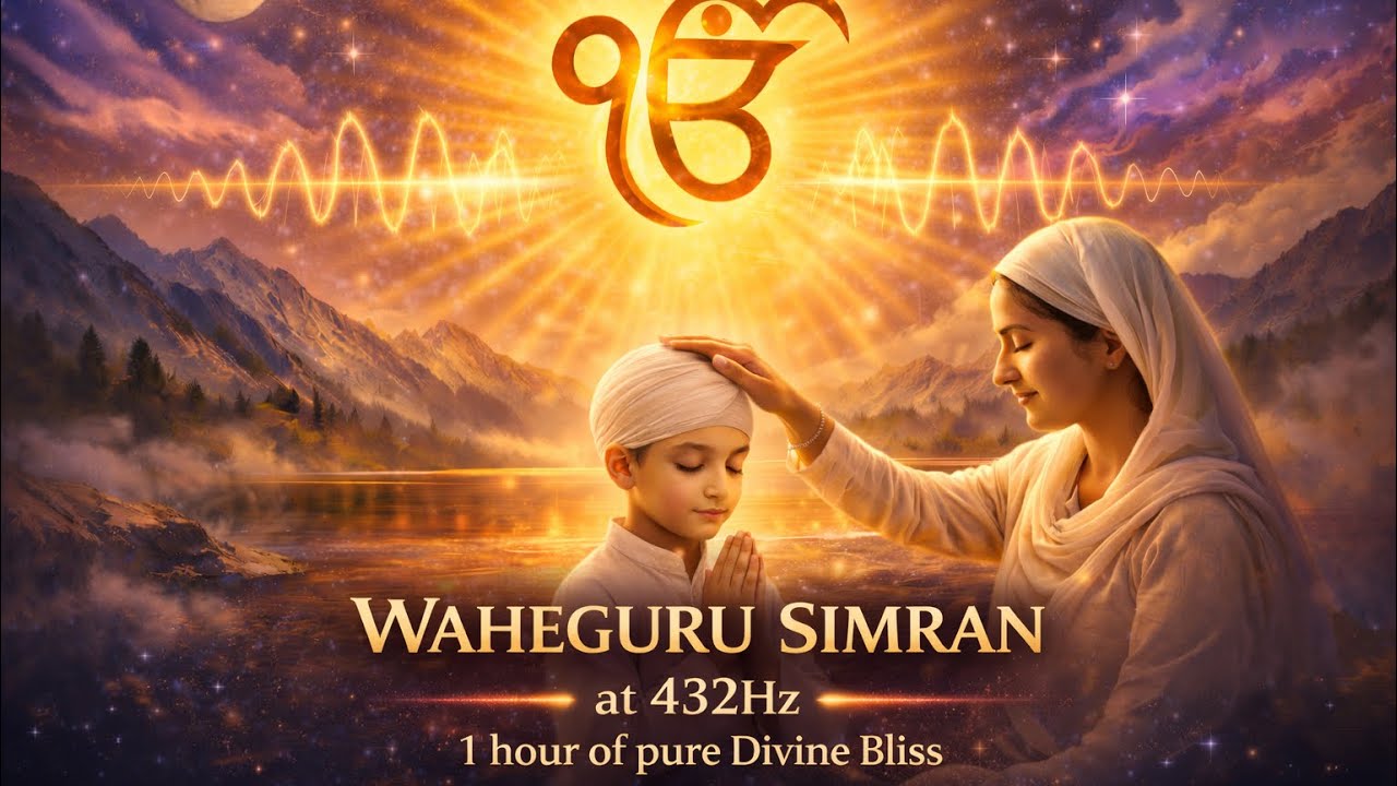 Peaceful and mindful meditation (Waheguru Simran) at 432hz (DNA Repair) - 1 hour of bliss