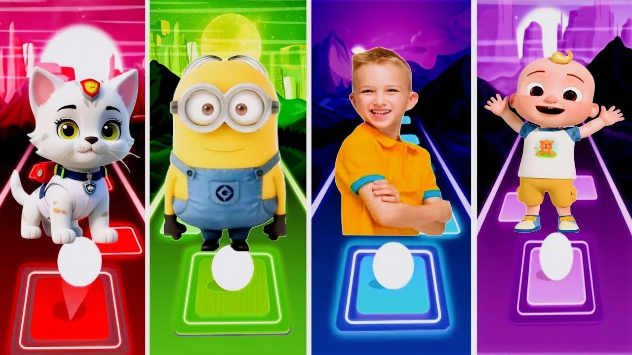 Cut cat VS Minion VS Blippi VS Cocomilon Paw Patrol Coffin Dance Tiles Hop Edm Rush