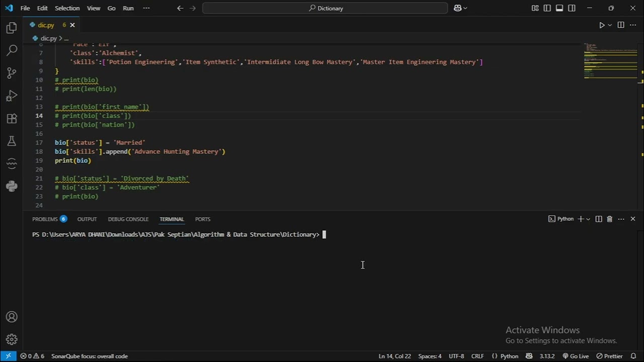 Dictionary data type in python