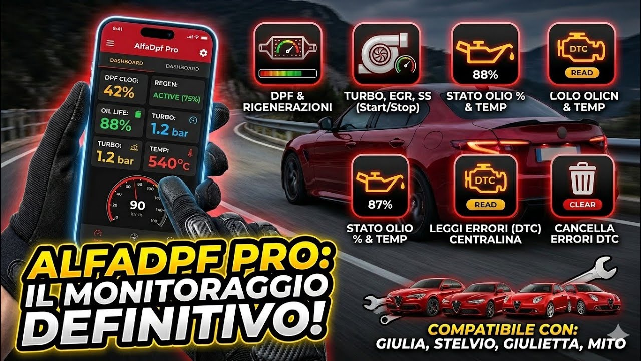 AlfaDpf pro full Alfa Romeo Giulia Stelvio Giulietta Mito applicazione android auto