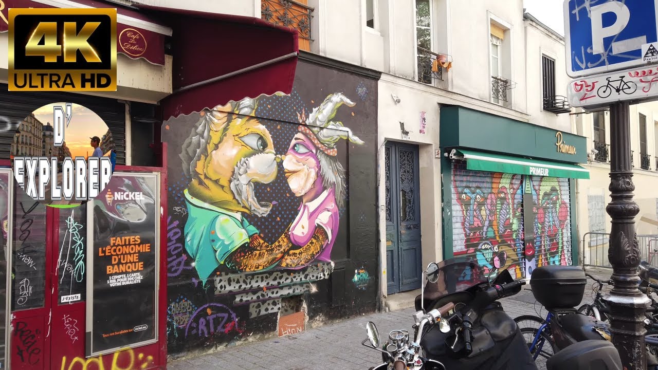 Paris Walk:Belleville,rue Dénoyez||Graffiti-street 2020【4K】