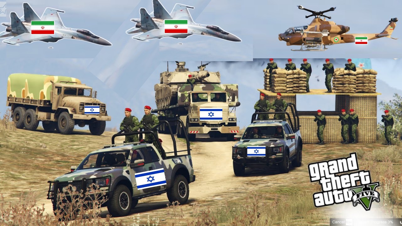 Irani Fighter jets & tanks Attack on israeli Military Weapons Supply Convoy - GTA5