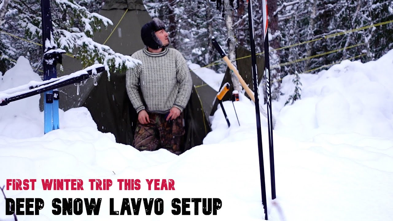 Lavvo Hot Tent - Deep Snow (1M++ ) - Solo Overnight - Food Prep - ASMR