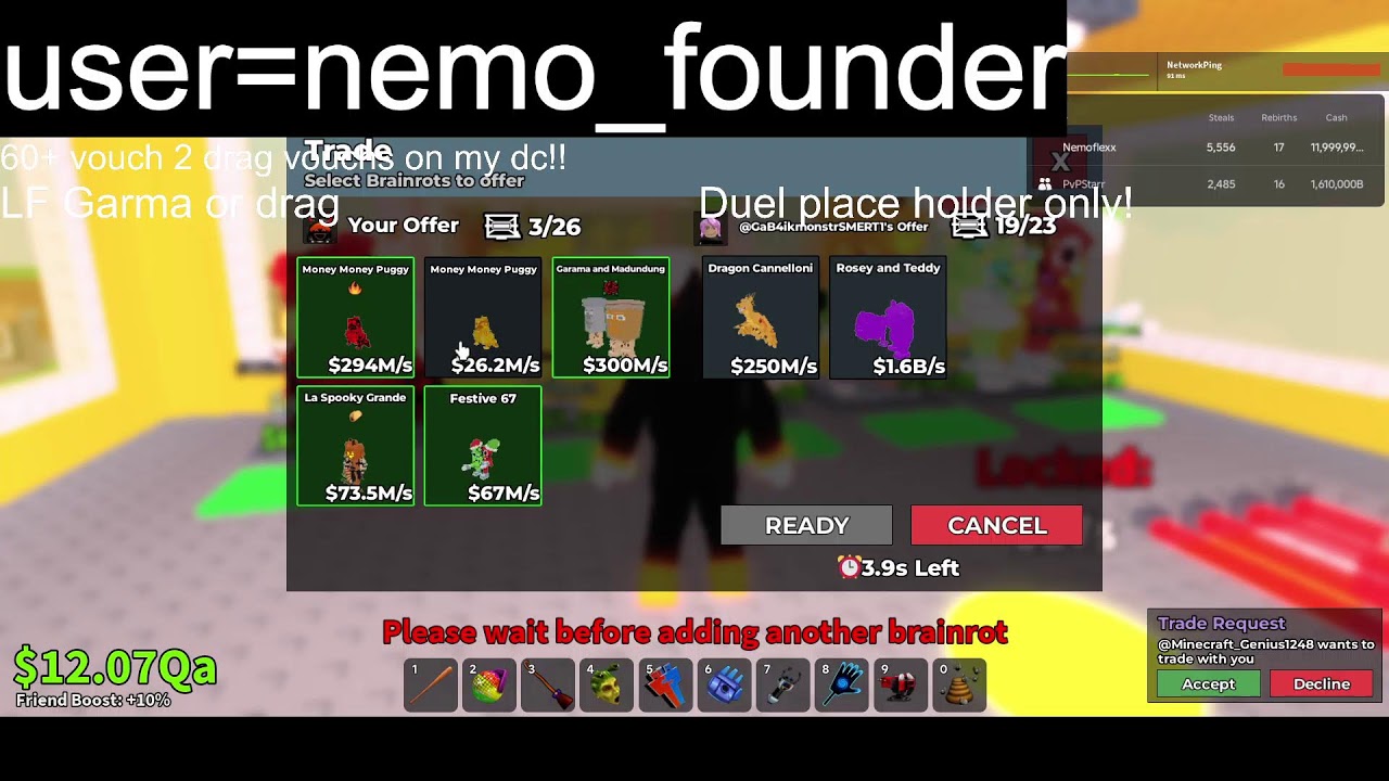 [LIVE] Trading and PvP in Steal a Brainrot LF , Garama , Dragon