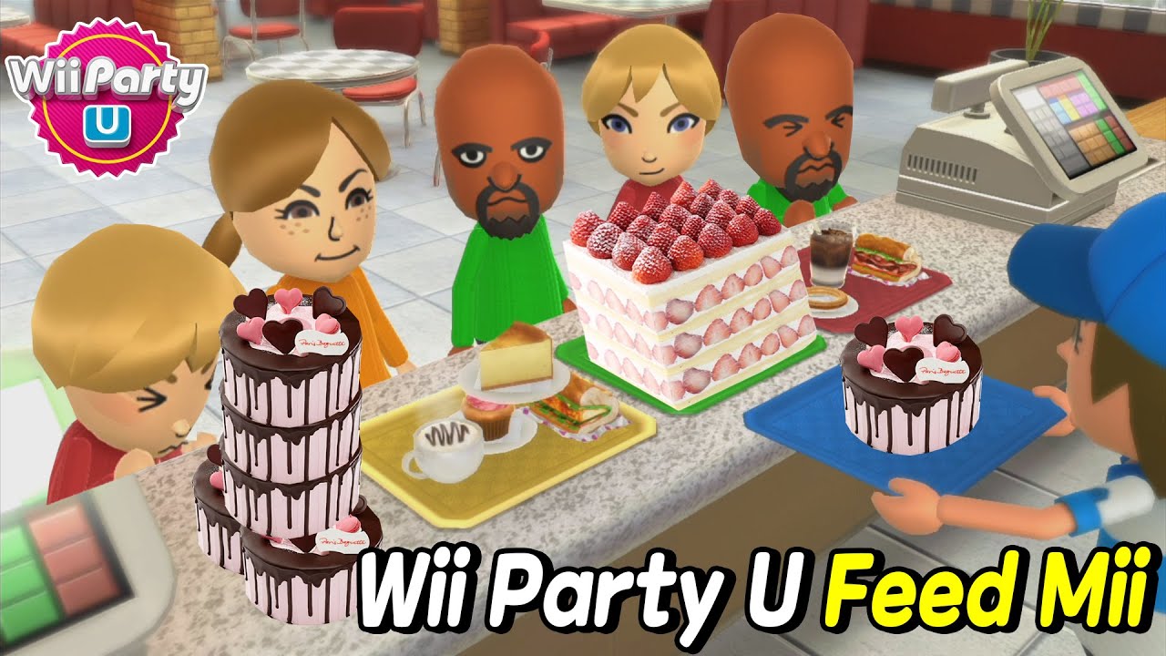 Wii Party U - Feed Mii 🎵 (Play movies 86)  Alex Elsa Matt Lucia🎵 Great(?) dinner !!@
