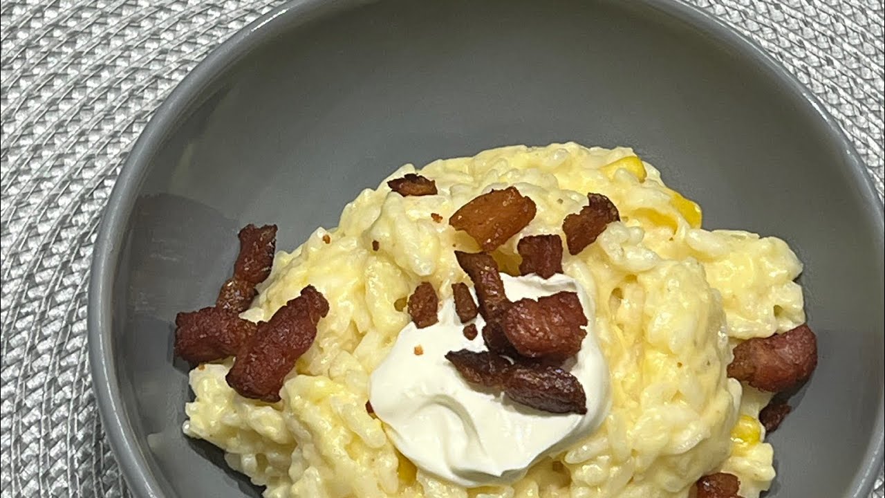 Risoto com creme de milho e bacon