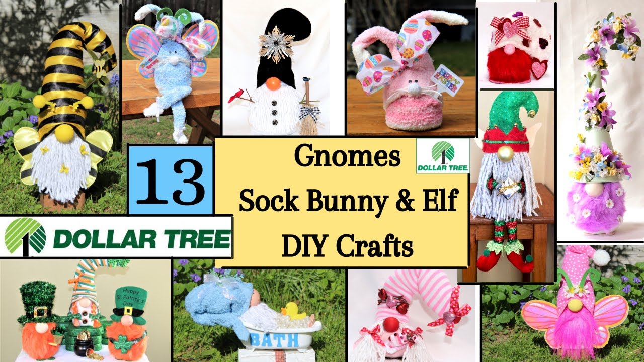 13 Easy Dollar Tree Gnome DIY High End Decor Crafts | No sew Sock Bunny Gnomes DIYs Dollar Tree