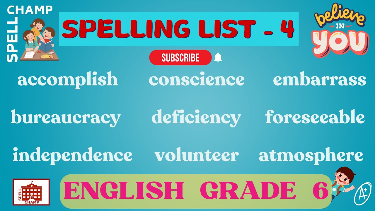 English Grade 6 Spelling List 4 ✏️📚