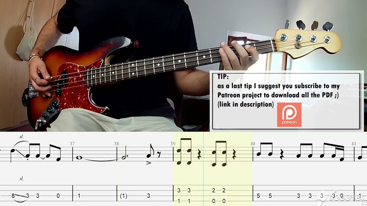 Green Day - 21 Guns BASS COVER + PLAY ALONG TAB + SCORE