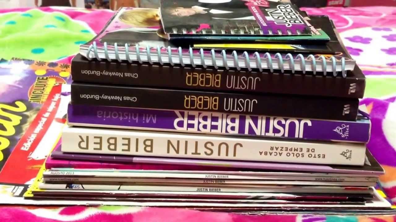 My Justin Bieber books, notebook, magazine. (: