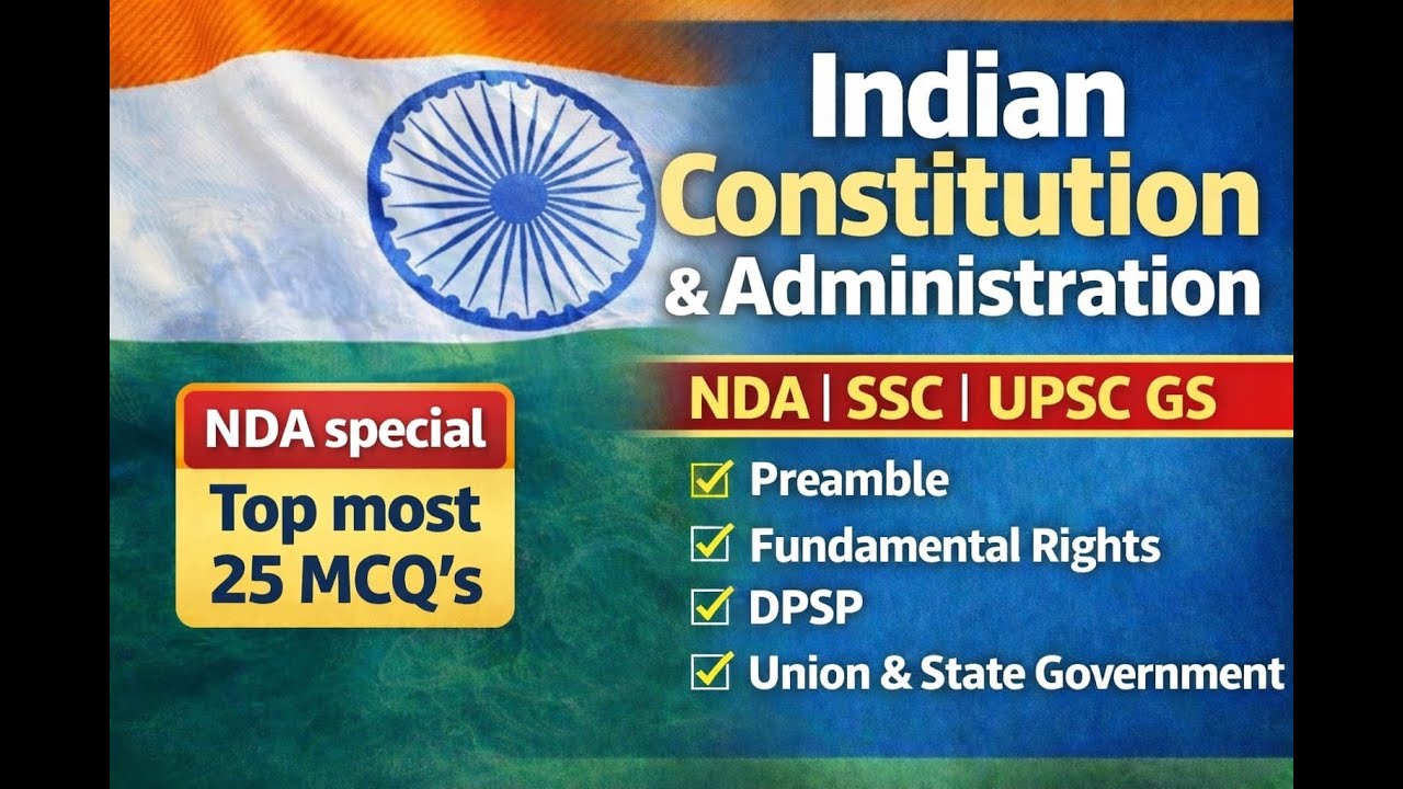 NDA Exam Special 🔥 Indian Constitution Top 25 MCQs || 