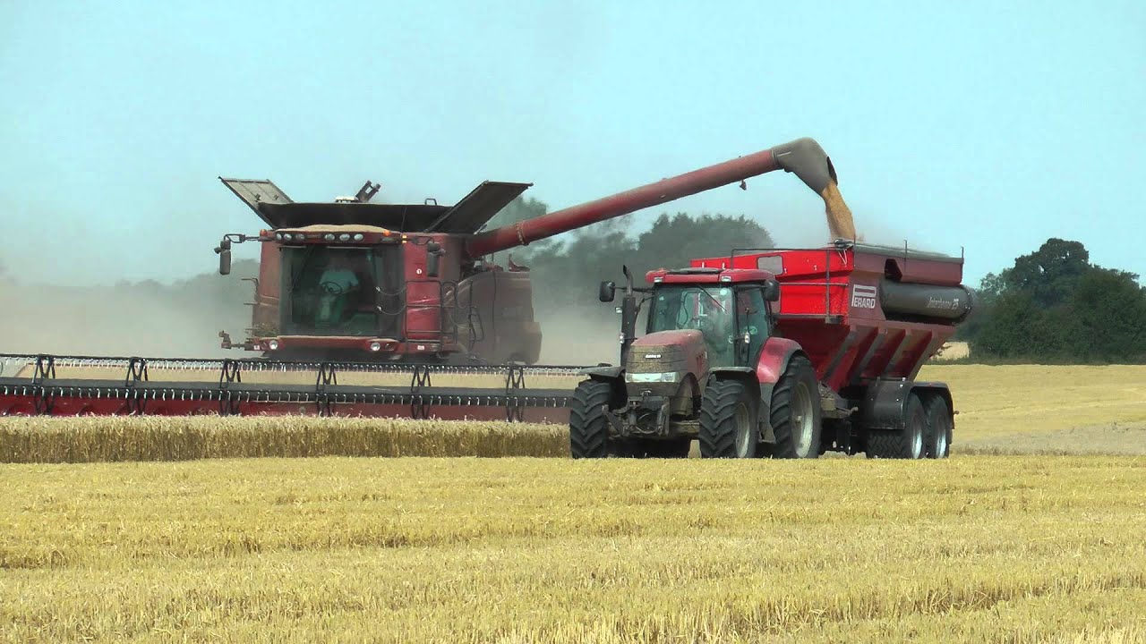Case IH 9120 combine and Puma 210 tractor working at Tannington 2012 Suffolk U.K