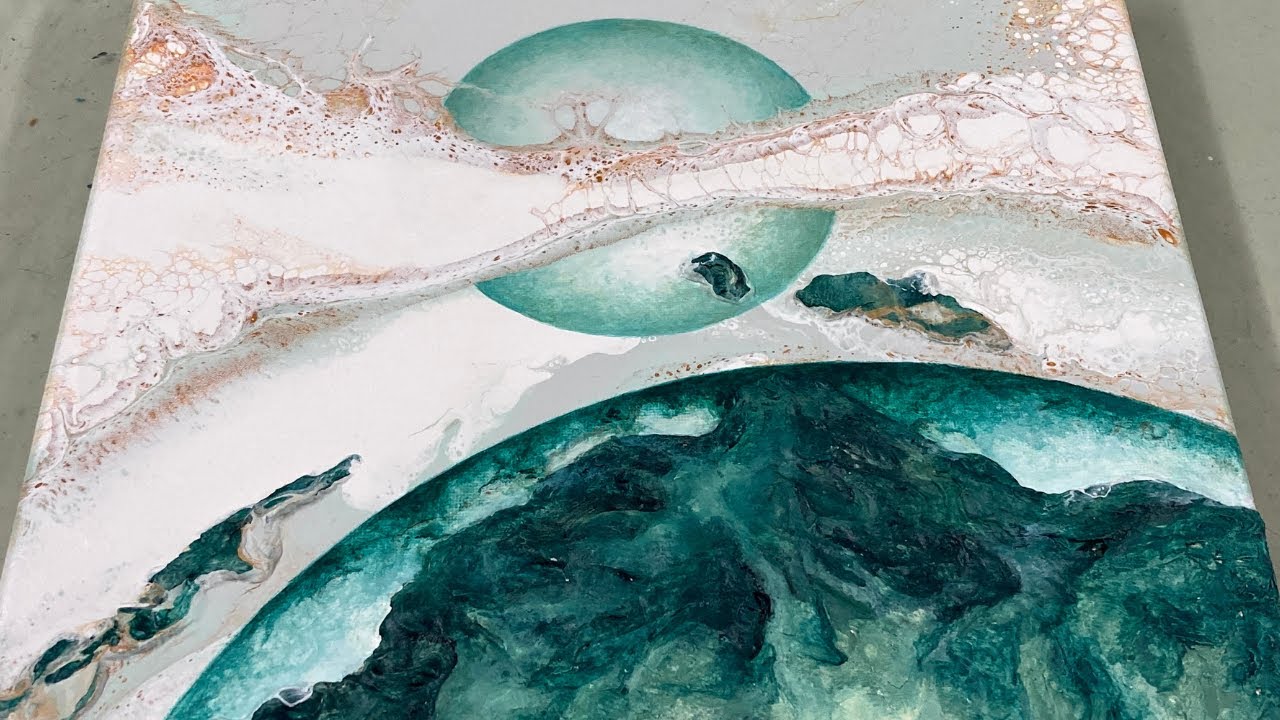 Mixed Media Textured Art | Acrylic Pour Painting with Hand-Painted Translucent Spheres | Fluid Art