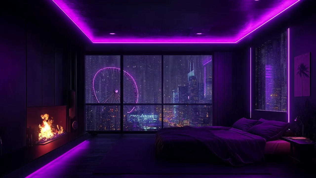 Midnight Rain in the City 🌙 | Heavy Rain and Fireplace Ambience for Sleep Study and Focus