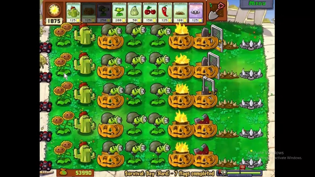 Plants vs Zombies Survival Mode : Survival Day (Hard)