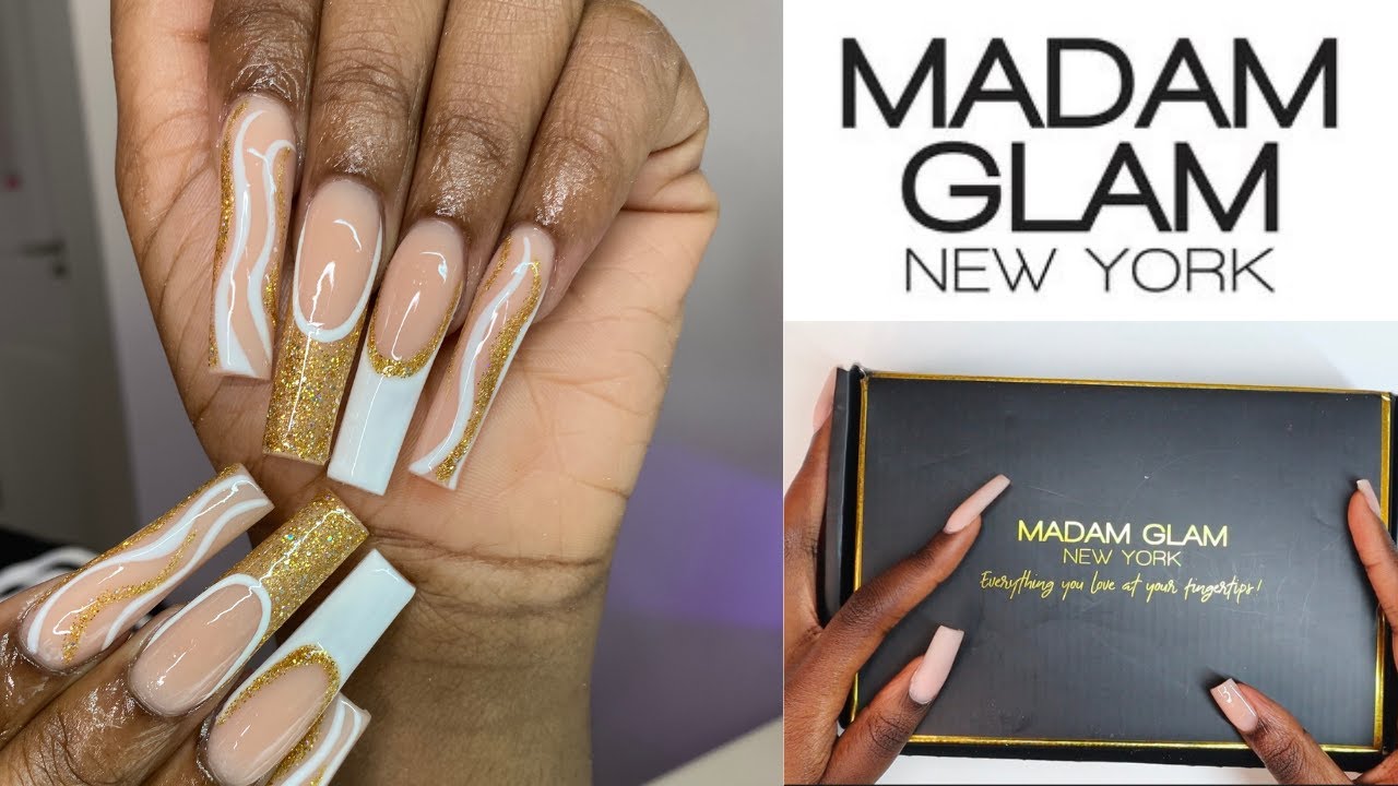 Madam Glam Collaboration | White and Gold Acrylic Full Set | Acrylic Nail Tutorial | Clarissa Ama