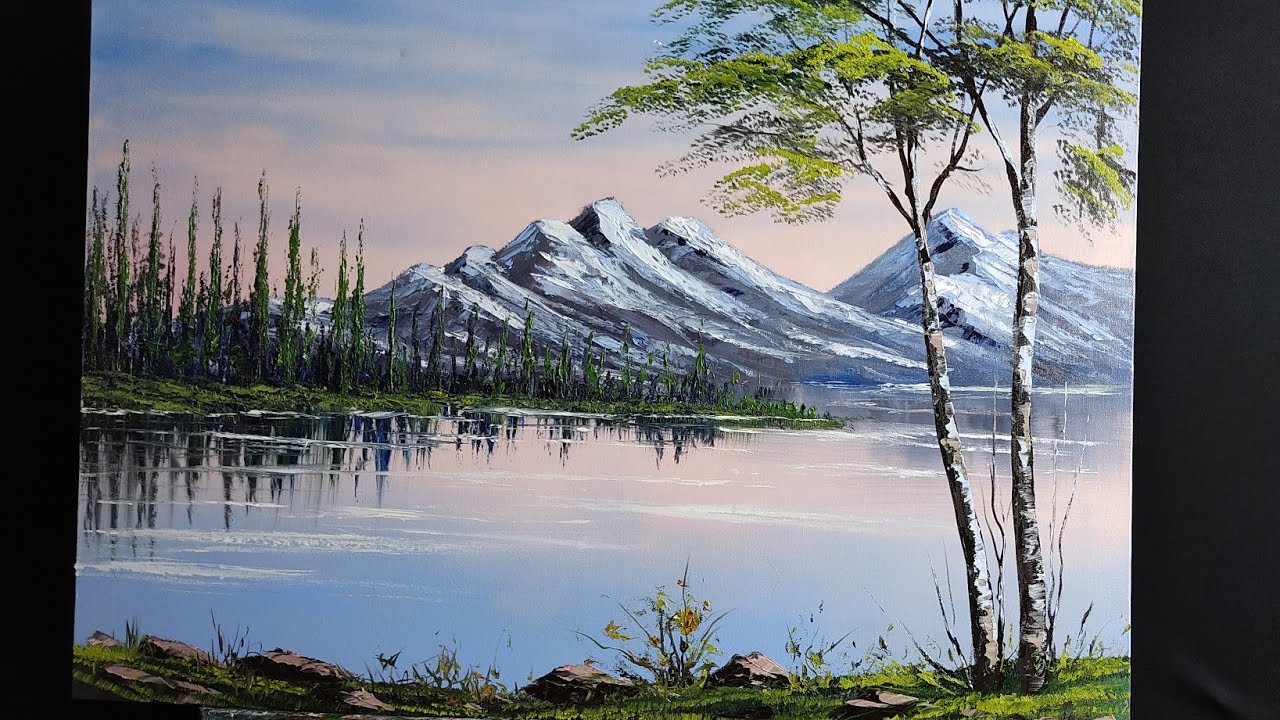 Live 25 Aula Pintura Paisagem Montanhas com neve lago óleo sobre tela Márcio Monteiro
