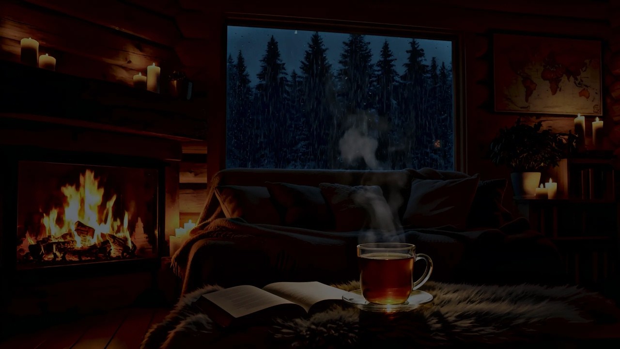 Crackling Fireplace & Rainy Cabin Night 🌧️🔥 Deep Sleep Assured