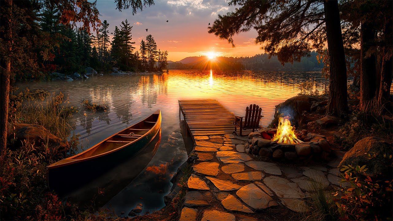 Calming Campfire Ambience | Waves, Frogs, Birds & Crickets for Mental Calm [4K]